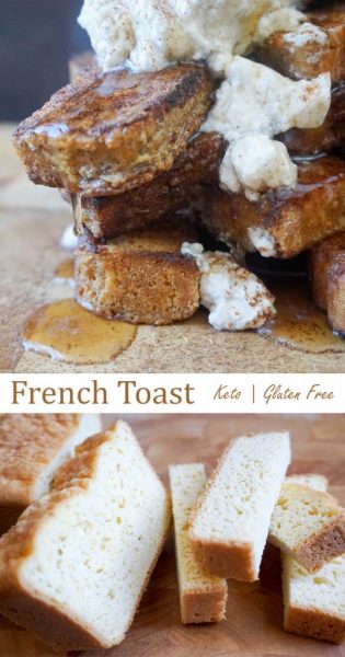 Cinnamon maple low carb french toast sticks.