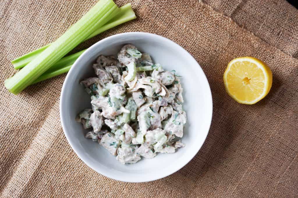 Low carb chicken salad overhead shot