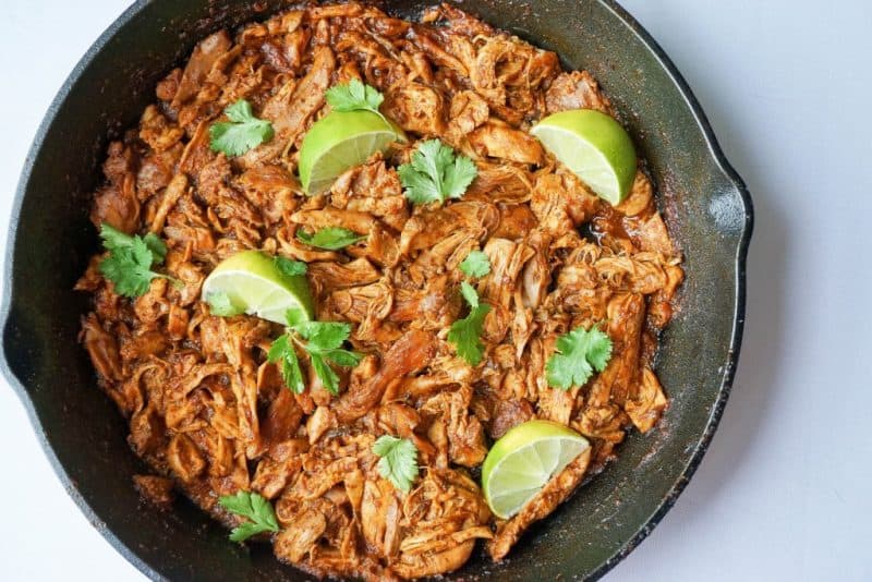 Mexican Shredded chicken is the perfect meat to cook up in a skillet with some lime for keto meal prep!