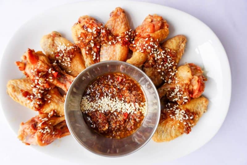 crispy oven chicken wings with a homemade asian sauce