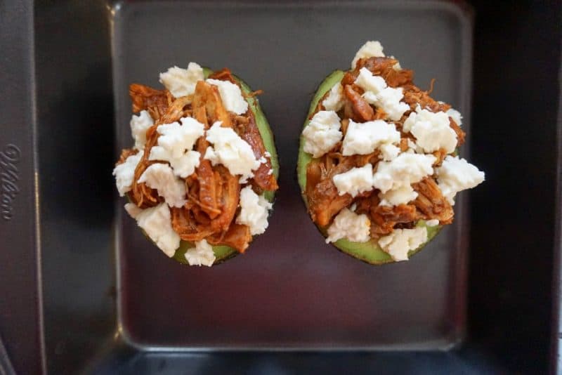 stuffed avocado cheese overhead