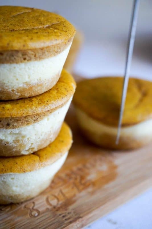 Low Carb Pumpkin Bread pumpkin cheesecake bites knife