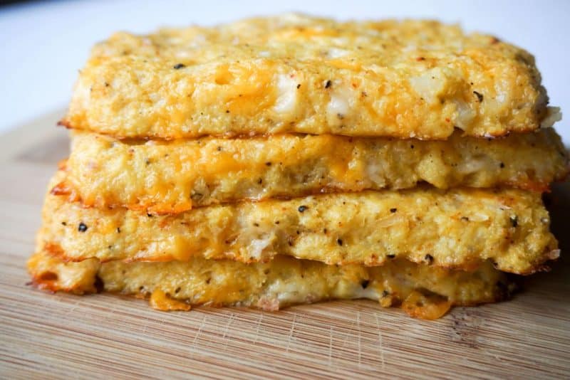 cauliflower hash browns stacked