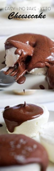 easy no bake cheesecake Easy No Bake Cheesecake - Keto - Low Carb. Chocolate ganache topping.