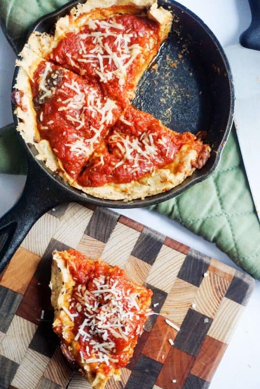 This keto deep dish pizza has thick crust, and amazing flavor, while still being low in carbs.