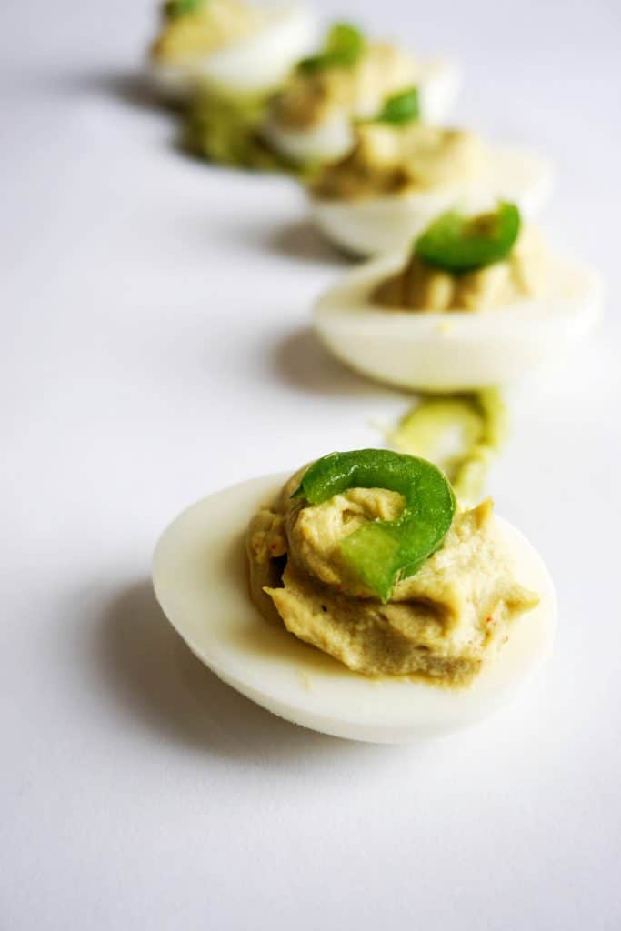 Easy keto Avocado Deviled Eggs! High fat, creamy goodness!