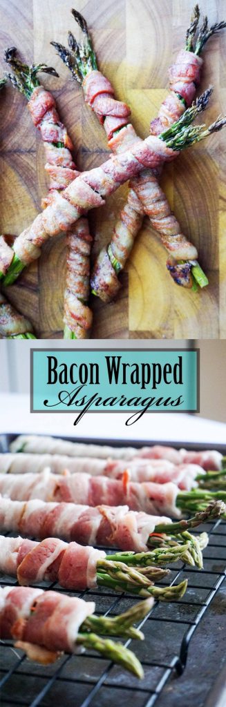 This Simple Keto bacon wrapped asparagus! A bundle of asparagus wrapped in thick cut bacon.