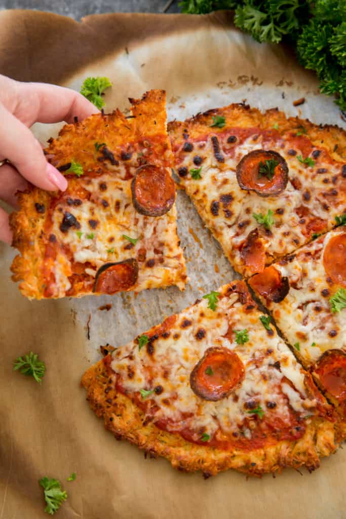 no carb pizza No carb keto pizza crust made with chicken.