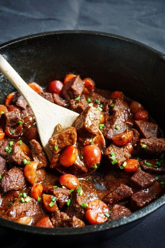 Keto beef stew finished and ready to serve