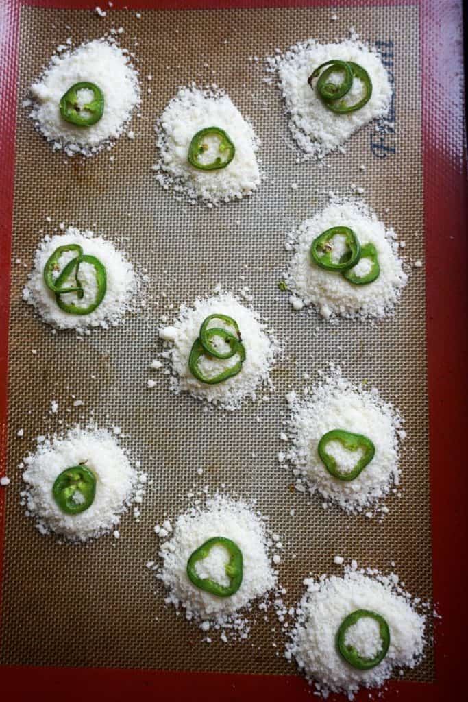 Our keto jalapeno cheese crisps are crunchy and spicy! Perfect to eat by themselves or with one of out low carb dips!