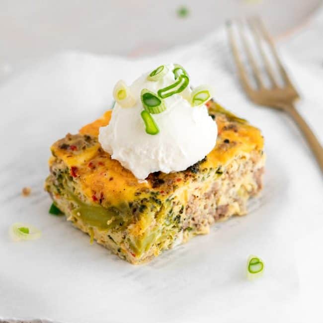 Keto breakfast Casserole Finished breakfast casserole with sour cream