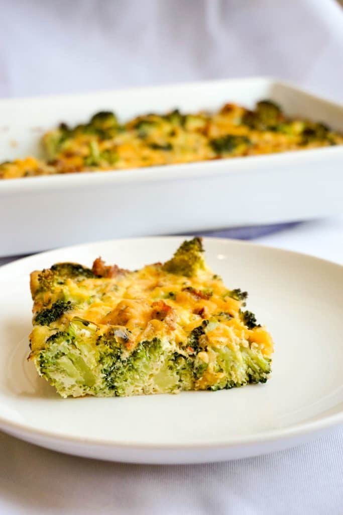 Freshly baked broccoli breakfast casserole ready to serve