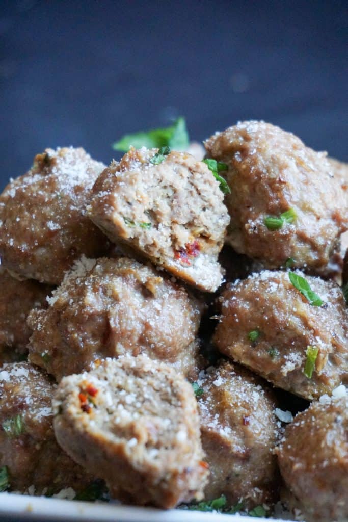 Our Low Carb Chicken Meatballs are  well seasoned and oven baked creating the perfect, juicy meatball!