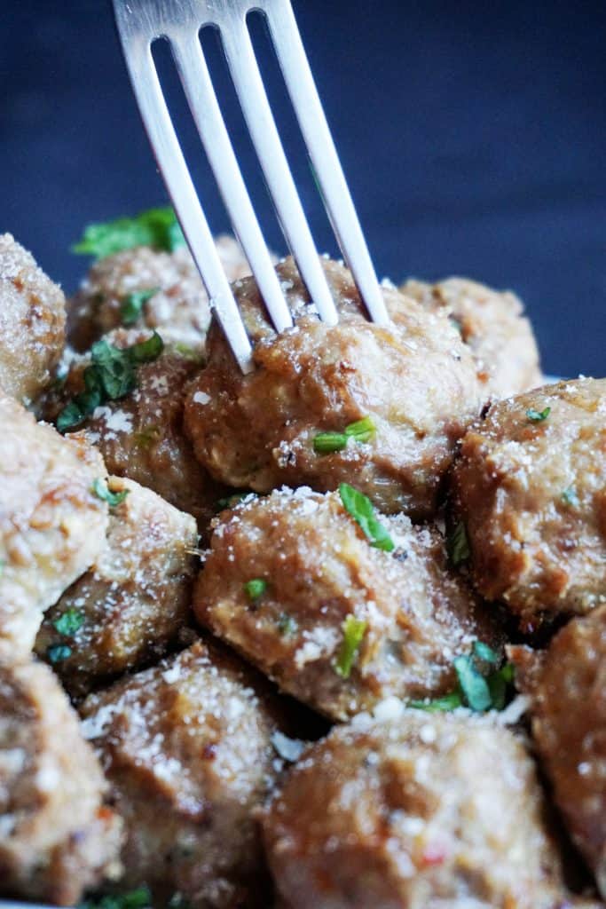 Our Low Carb Chicken Meatballs are  well seasoned and oven baked creating the perfect, juicy meatball!