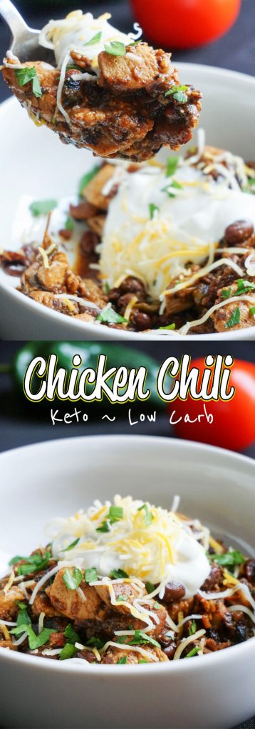 Keto Chicken Chili Our Low Carb keto Chili uses chicken and bacon to create a flavorful, hearty go to dinner for any night of the week!