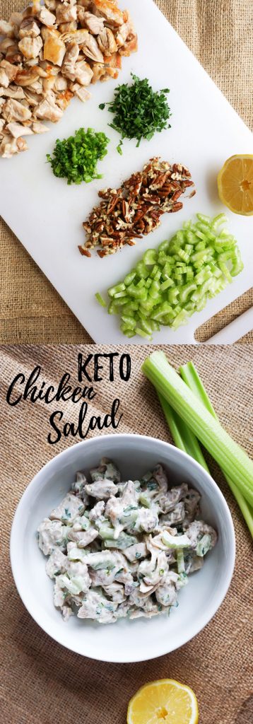 Ou Low Carb Keto Chicken Salad has the perfect chicken to creaminess ratio with crunch from celery and pecans!