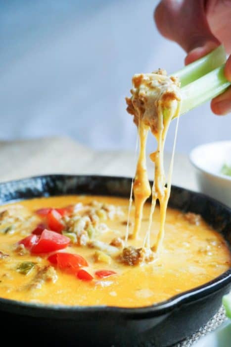This Easy Queso Dip recipes combines two different, creamy cheeses to make the perfect low carb appetizer for your next game day! It is the perfect keto dip!