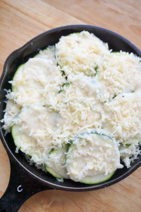 This low carb, cheesy zucchini gratin combines the nutty flavors of fontina and parmesan and is the perfect side dish to add to your weekly dinners!