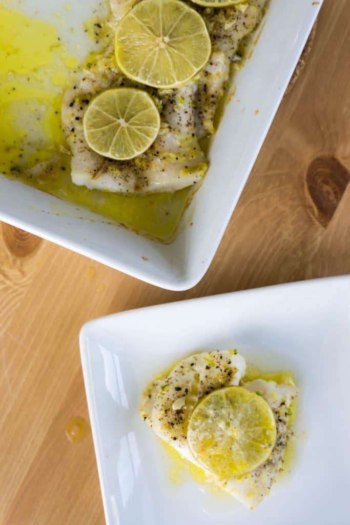 This keto oven baked fish recipe uses filets of hearty whiting with a ginger lime topping for a fresh take on weekly dinners at home! 