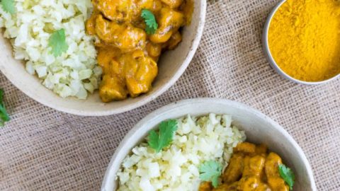 close up of two bowls of keto butter chicken