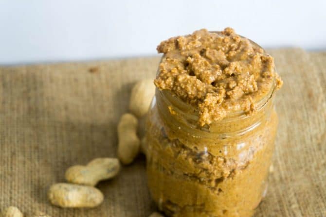 Jar of Peanut Butter This Low Carb Peanut Butter recipe is sprouted and uses MCT oil to create a lower carb version of your favorite nut butter!