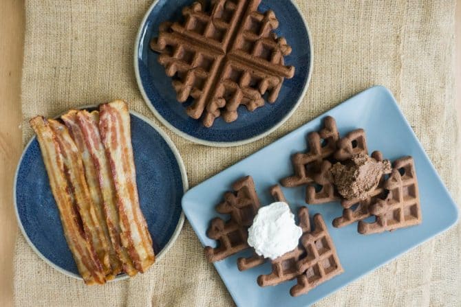 These Keto double chocolate low carb waffles are perfect for any meal of the day and are good enough to be eaten plain or topped with your favorite toppings!