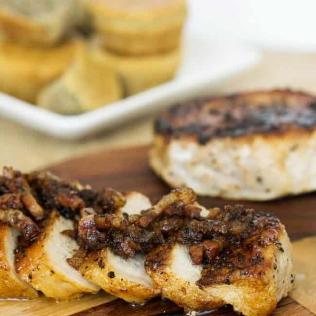 Apple Pork Chops apple pork chops on cutting board