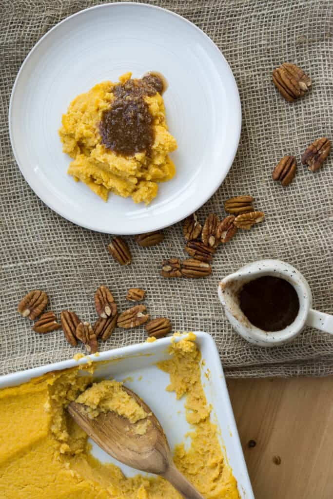 Healthy Sweet Potato Casserole with Pecan Sauce Our Healthy Sweet Potato casserole is the perfect, low carb, keto side dish to serve this year at Thanksgiving and you won't even know the difference!