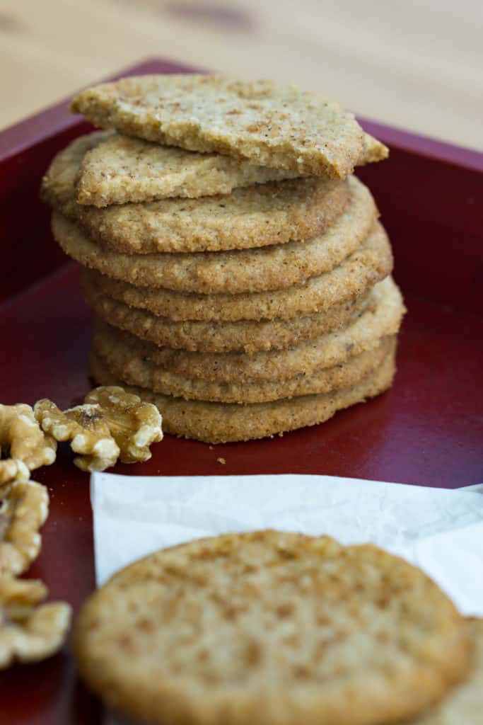 Our low carb, nut meg spiced Walnut Cookies are the perfect crispy, chewy dessert for the holiday season!