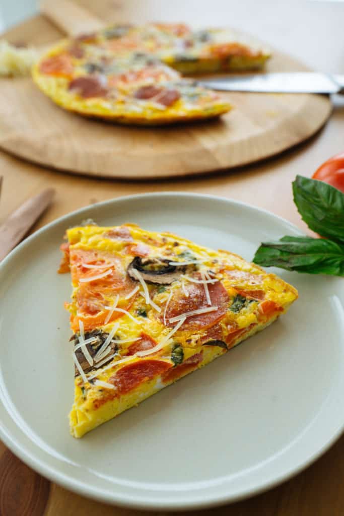 This Pizza Frittata recipe is a delicious combination of eggs and pizza and is perfect for any meal of the day!