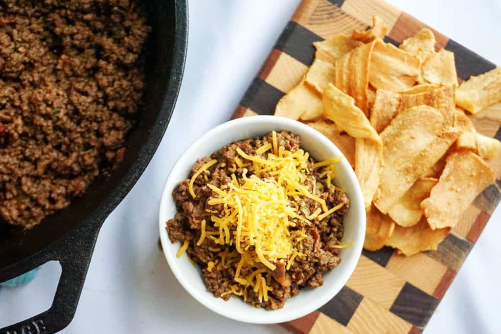 Keto Meal Plan chili with bacon served to eat