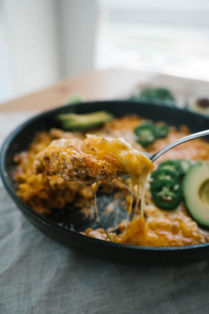 This low carb Chorizo Dip is the perfect one skillet meal or appetizer to serve at your next family dinner or game night!