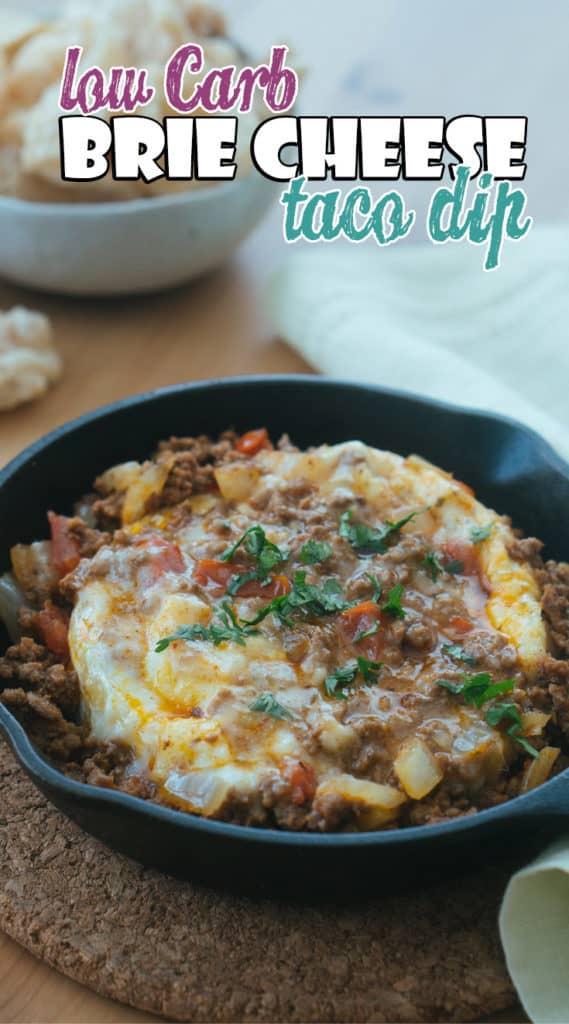 Our Easy keto Taco Dip uses the combination of a brie cheese wheel and delicious seasoned meat to give you the perfect, low carb appetizer!