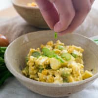 low carb curry egg salad being garnished