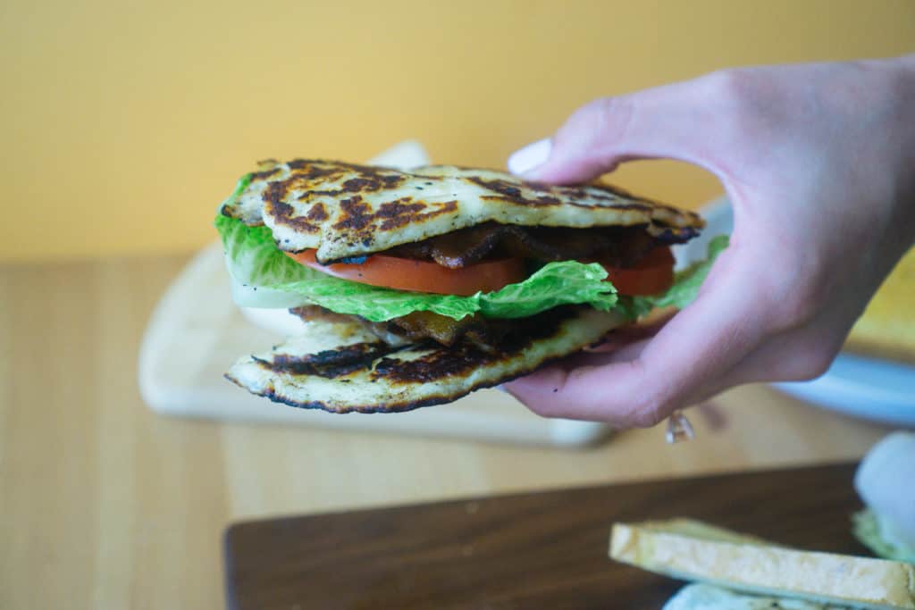 Our keto halloumi blt uses thick slices of halloumi as the bread and is a great addition to any picnic or lunch!