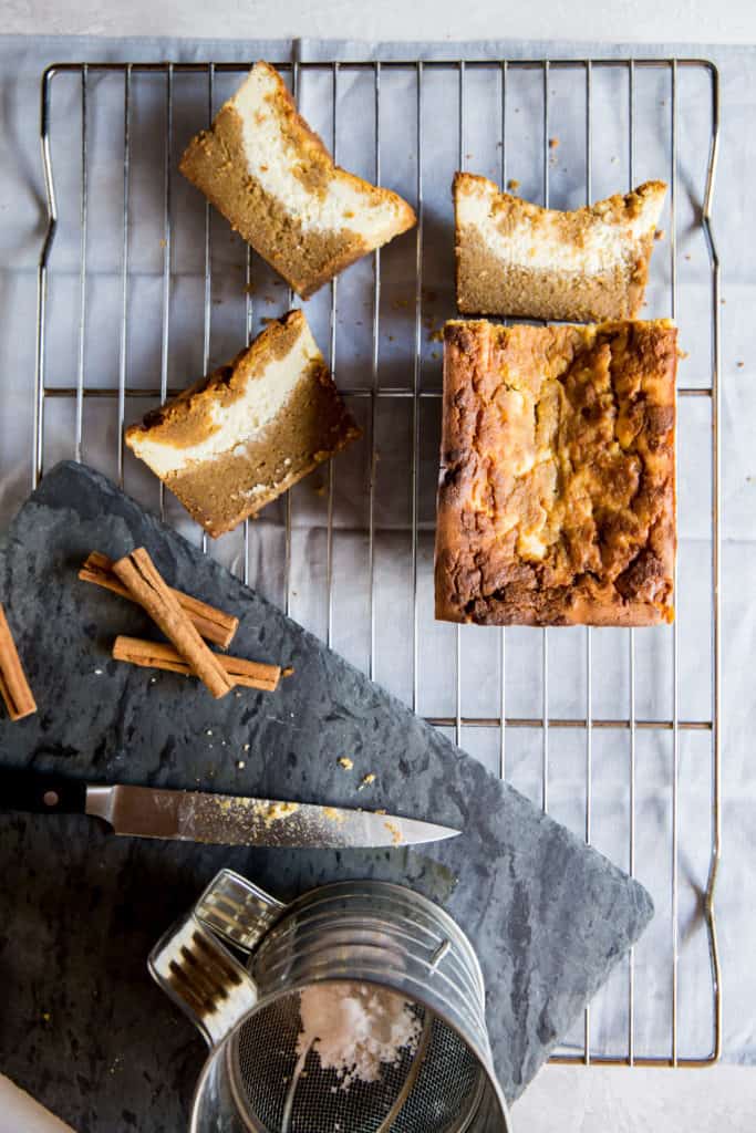 Low Carb Pumpkin Bread keto recipe shot using overhead photography