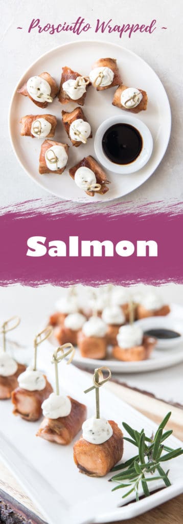 Our Prosciutto wrapped Salmon Appetizer combines high fat salmon, and salty prosciutto to make for the perfect, low carb recipe to serve to your guests!