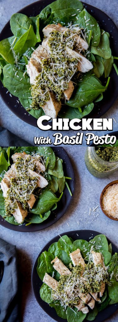 Chicken with Basil Pesto This Easy Pesto Chicken Recipe is packed with tons of different flavors and textures and takes less than 30 minutes to whip up any night of the week! Delicious and Keto Friendly!