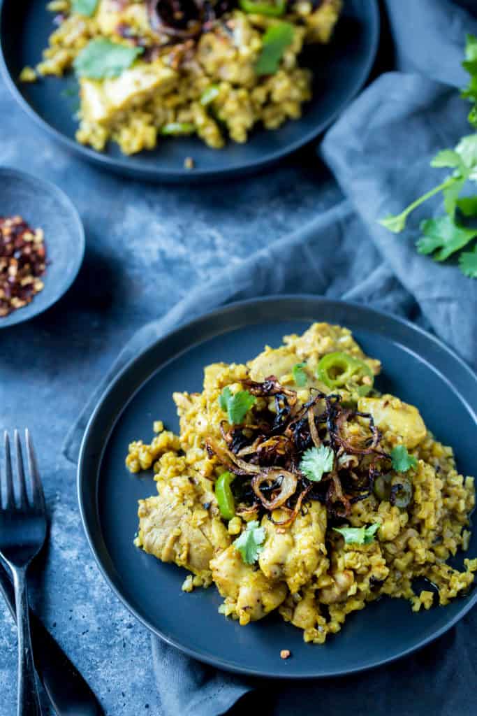 Our Easy Chicken Biryani recipe swaps out rice for low carb cauliflower and recrates a high carb dish into your new favorite keto Indian dish!