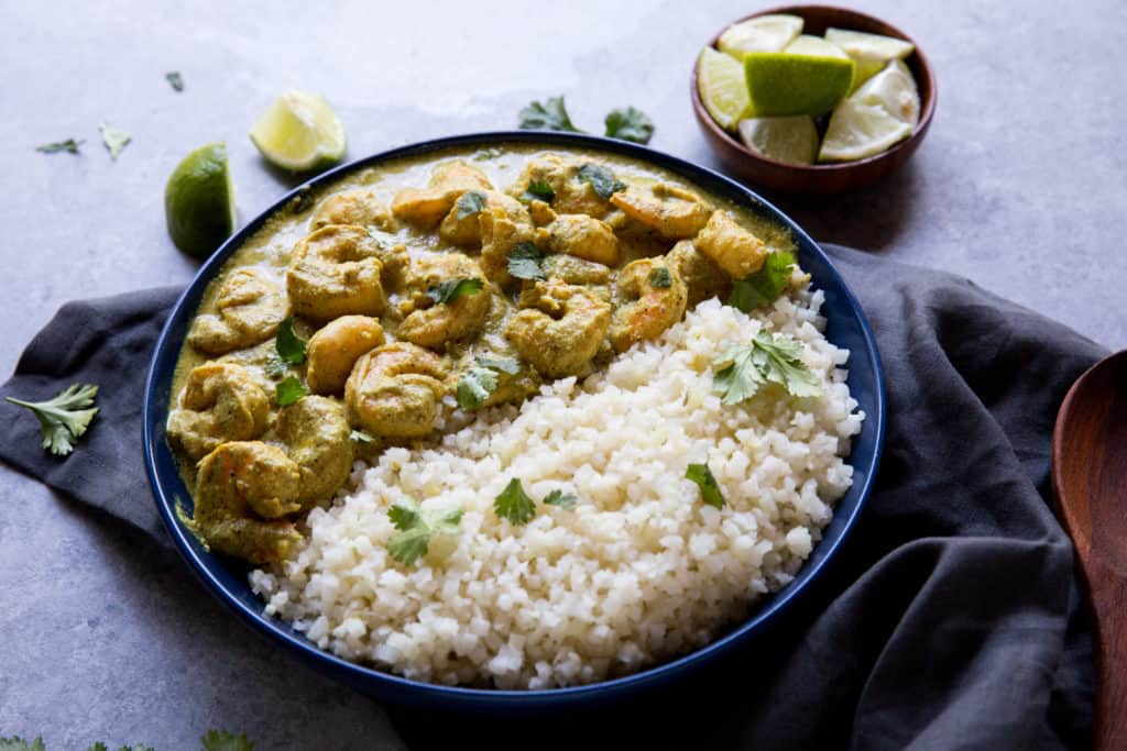 Thai Style Curry This Shrimp Keto Curry using canned coconut milk, curry powder and fresh cilantro making this recipe dairy free and an all around win!