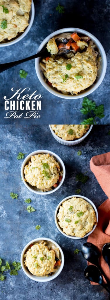 This Keto Chicken Pot Pie recipe transforms a high carb classic, but using the same veggies into a delicious low carb meal everyone will love! Perfect for a little snack, appetizer, side dish, or meal!