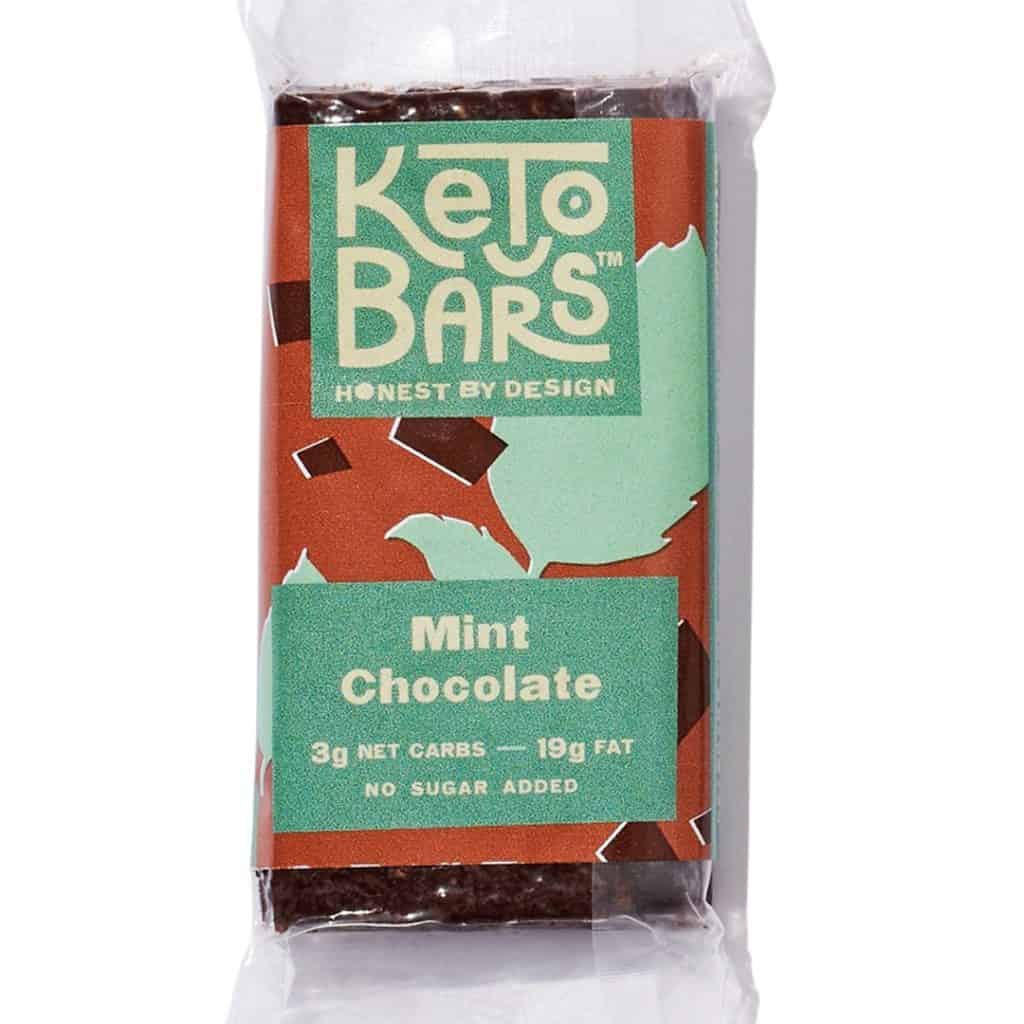 keto bar standing on end in package against a white background