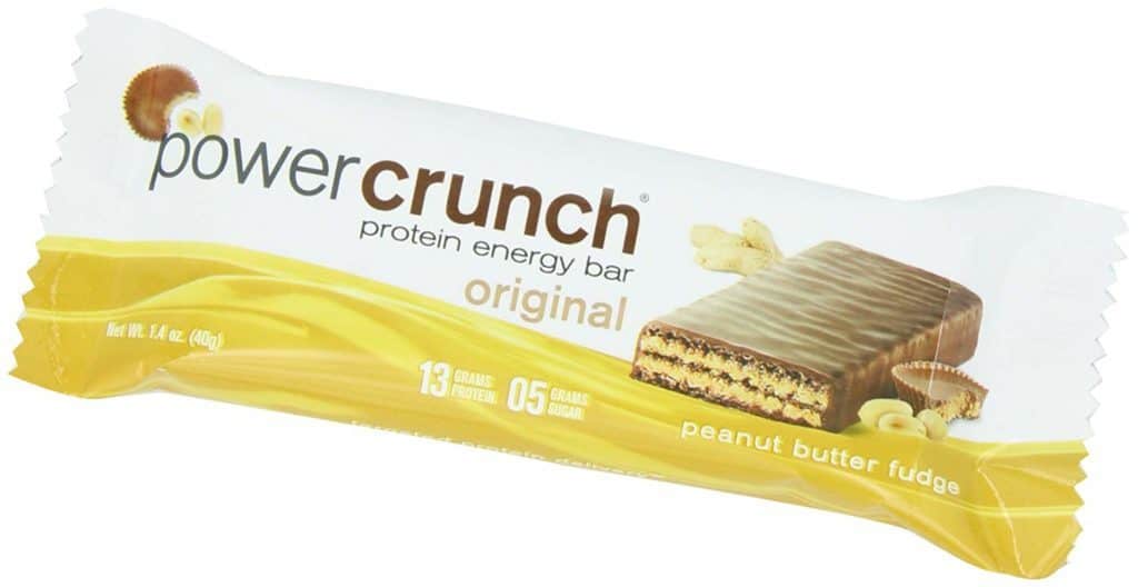 two tone protein bar packaging with a picture of a wafer and chocolate bar