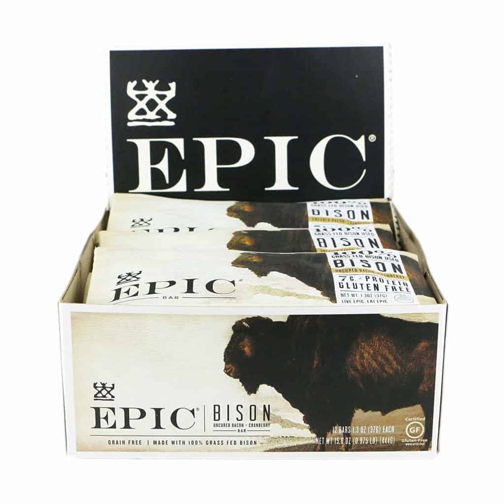 package of epic bison bars store display with bison on front