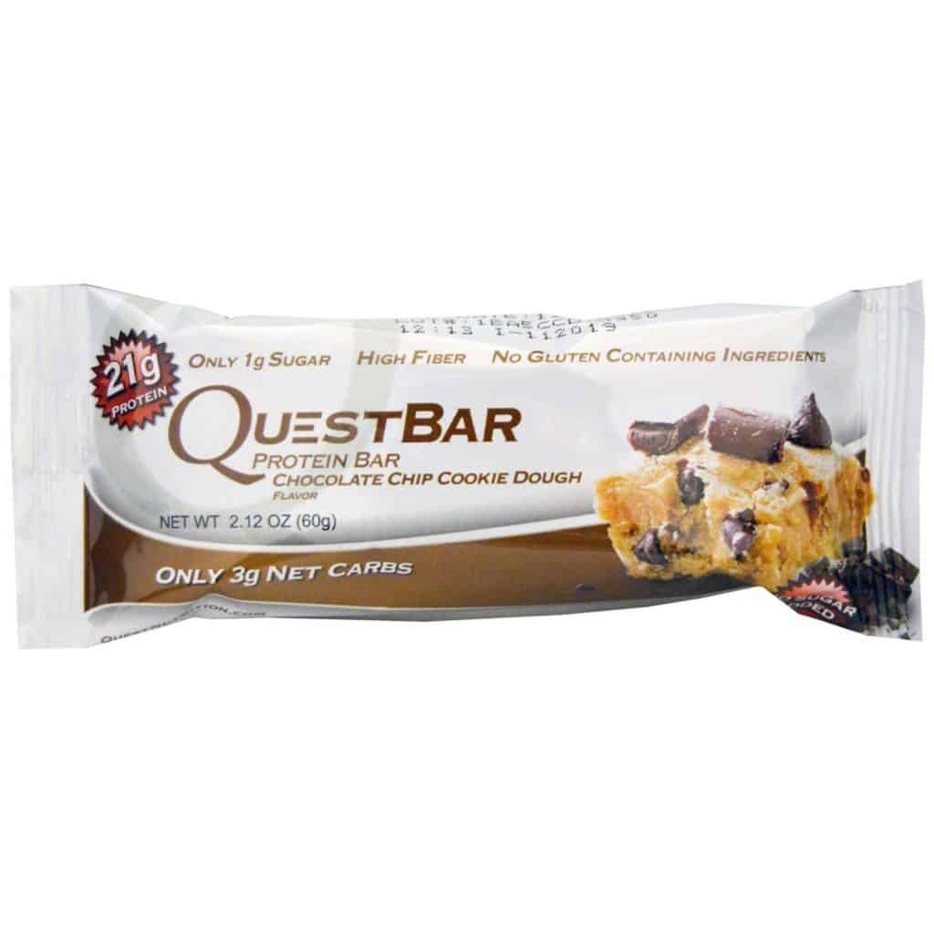 chocolate chip cookie dough protein bar in package with a large picture on the front