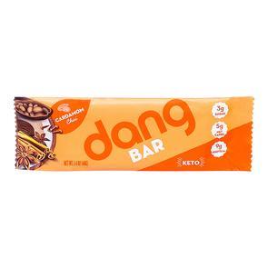 orange protein bar packaging with cinnamon and vanilla picture white background