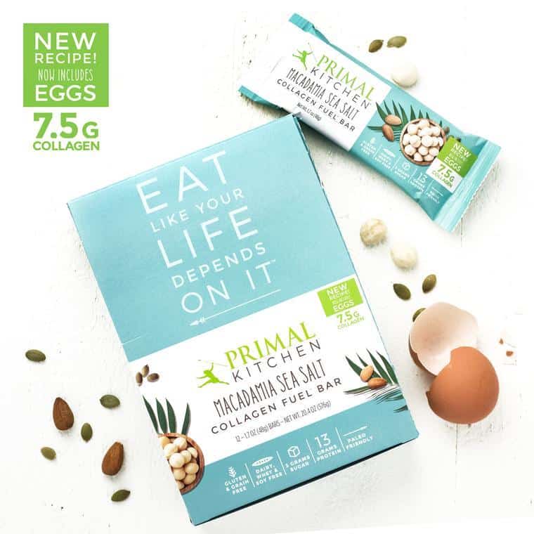 styled food photography picture of a package of protein bars with seeds and eggs around it