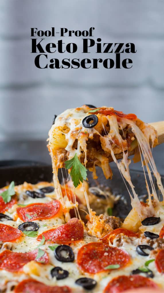 pizza-casserole-pinterest Our Keto Pizza Casserole whips up quick on a busy weeknight and is packed with tons of flavors and textures to satisfy the entire family!