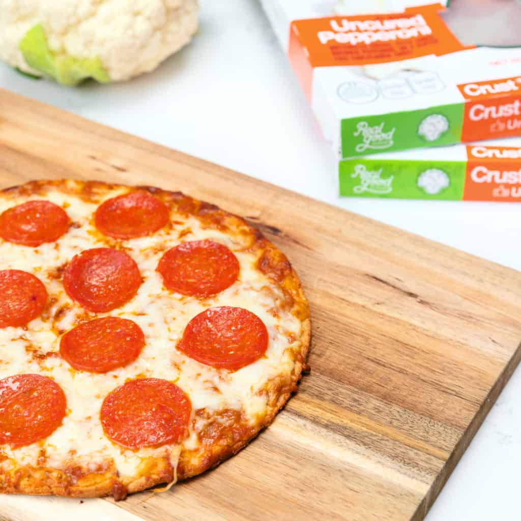 Realgood Foods Cauliflower Crust Pizza is a delicious and convenient keto pizza. This pepperoni version is delicious!