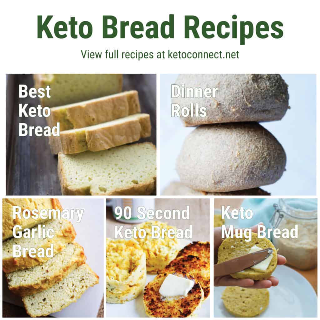 a graphic showing five different best keto bread recipes with text overlay